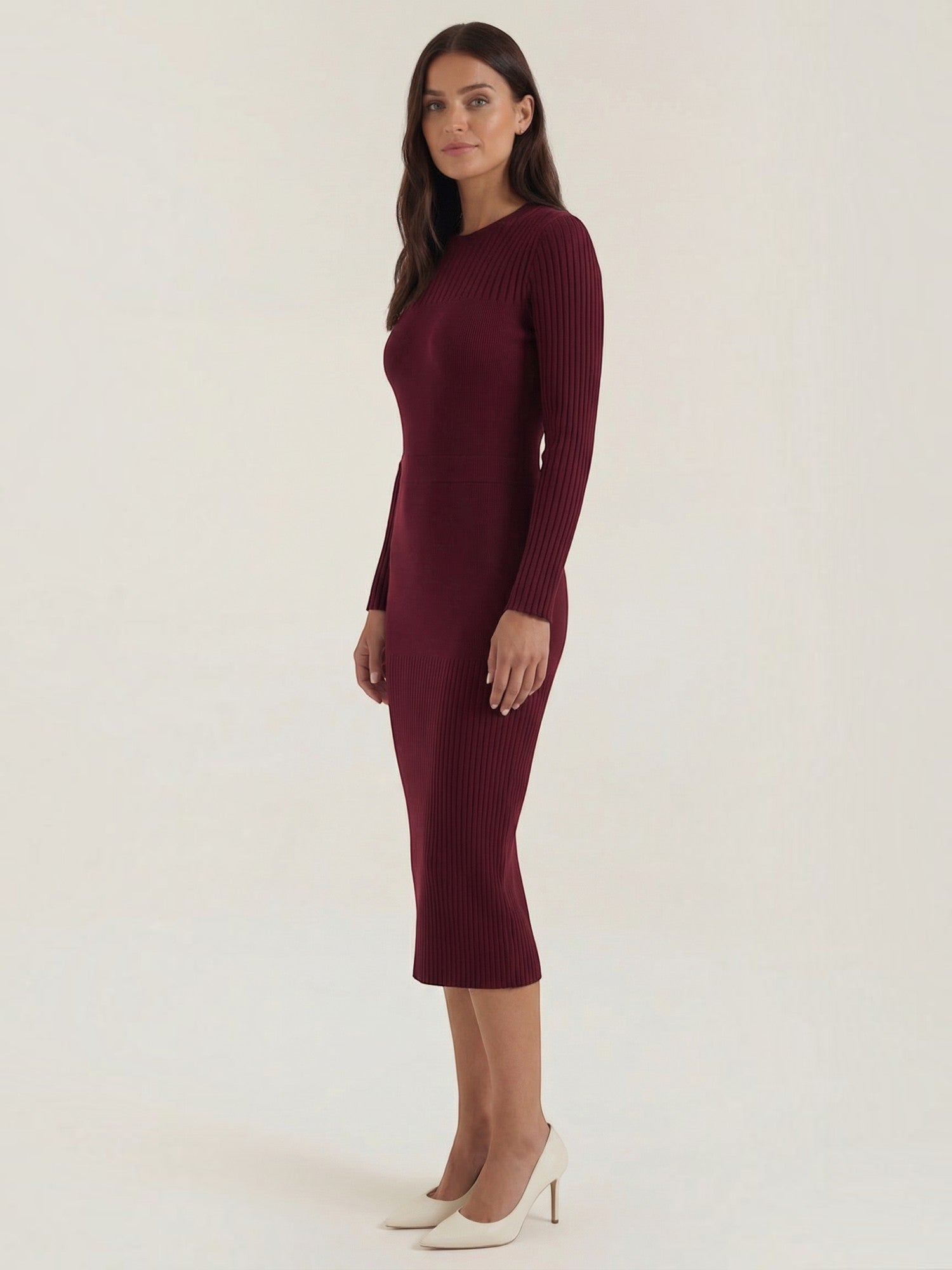 Robe femme midi côtelée ajustée automne hiver – Image 6
