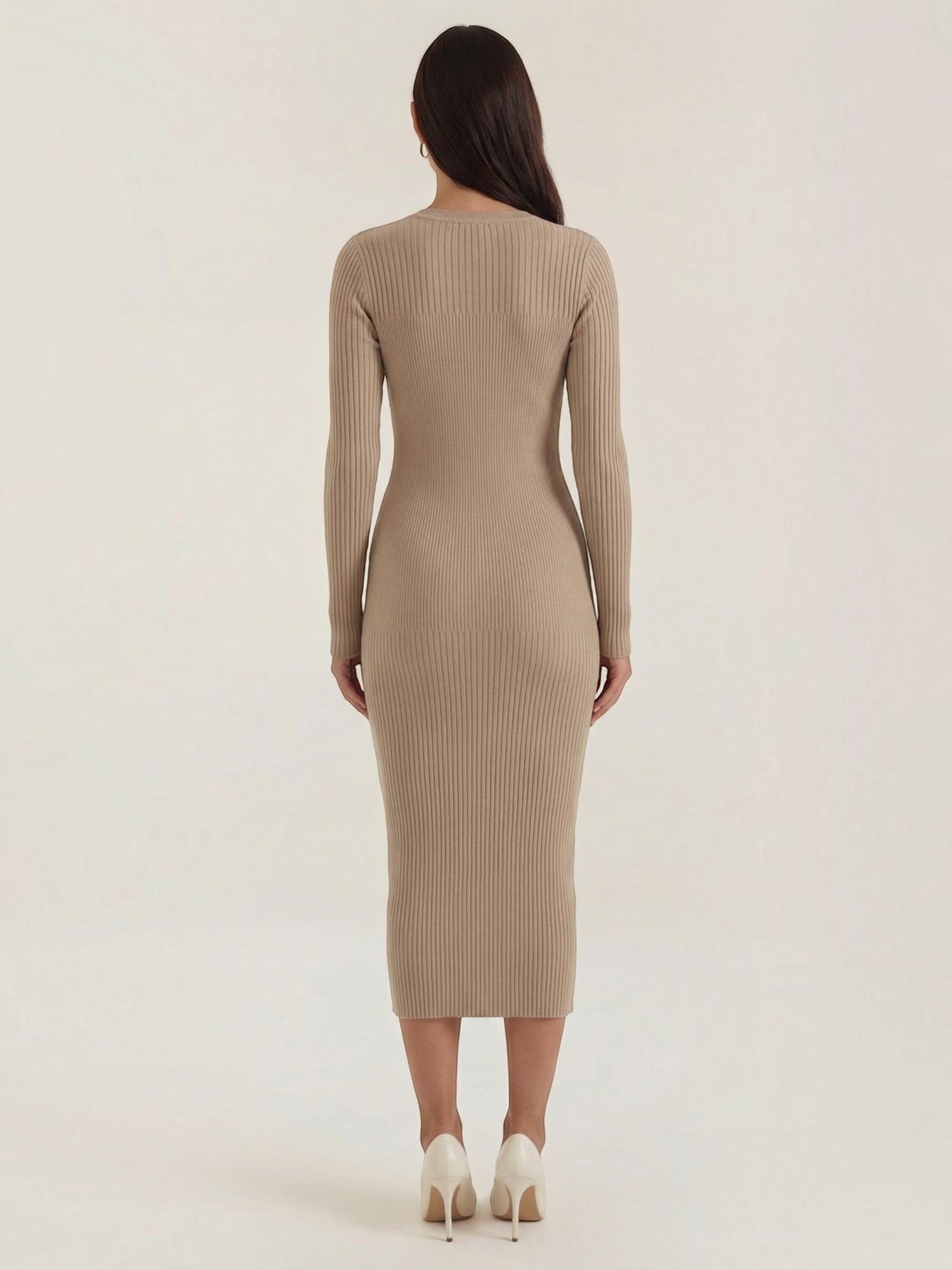Robe femme midi côtelée ajustée automne hiver – Image 16