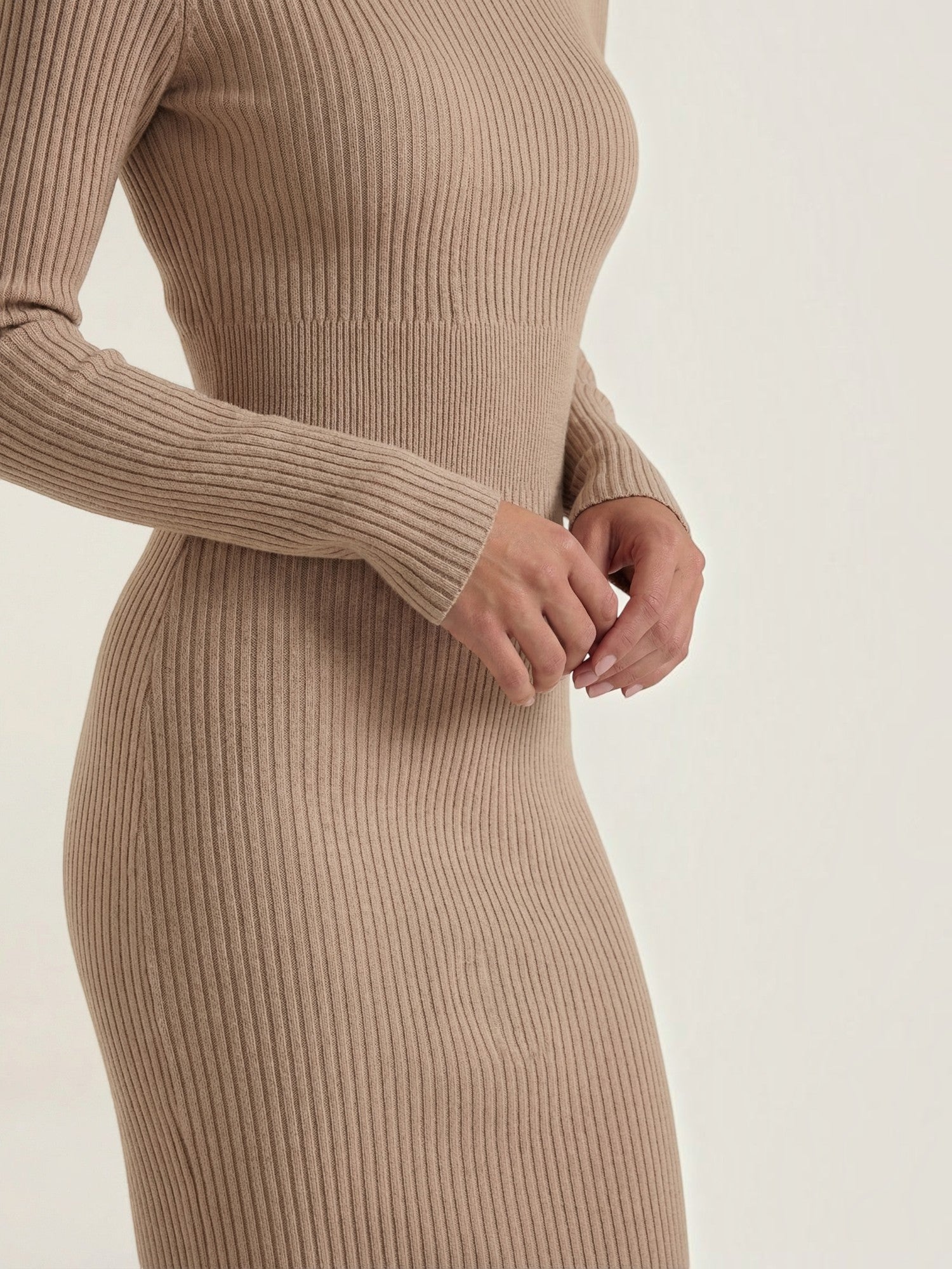 Robe femme midi côtelée ajustée automne hiver – Image 15