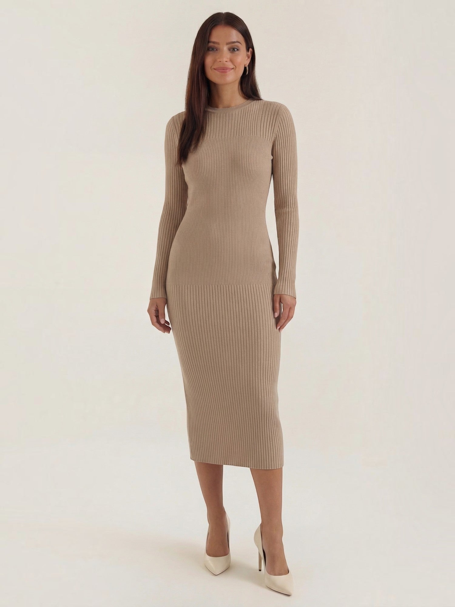 Robe femme midi côtelée ajustée automne hiver – Image 3