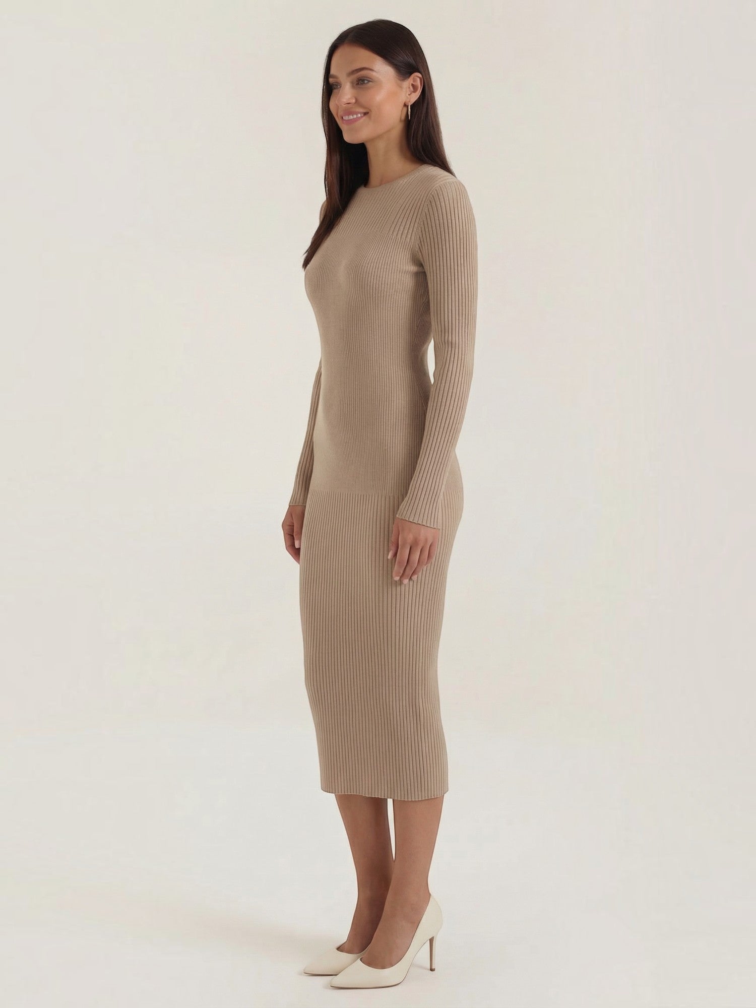 Robe femme midi côtelée ajustée automne hiver – Image 14