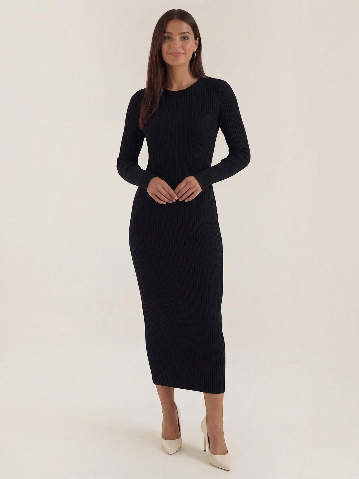 Robe femme midi côtelée ajustée automne hiver – Image 5