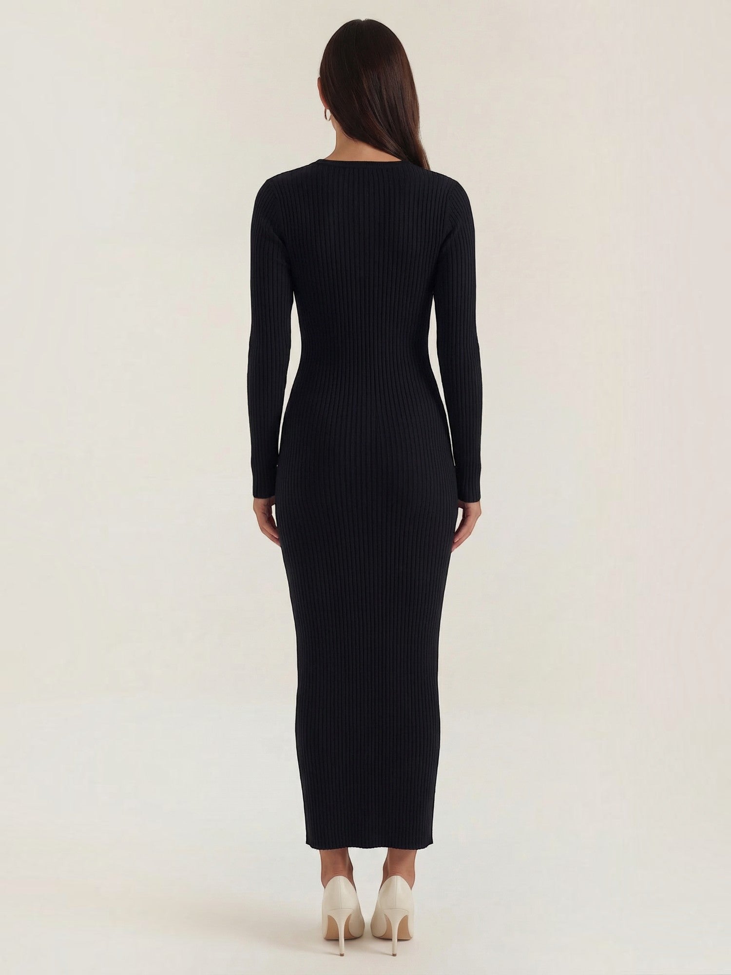 Robe femme midi côtelée ajustée automne hiver – Image 24