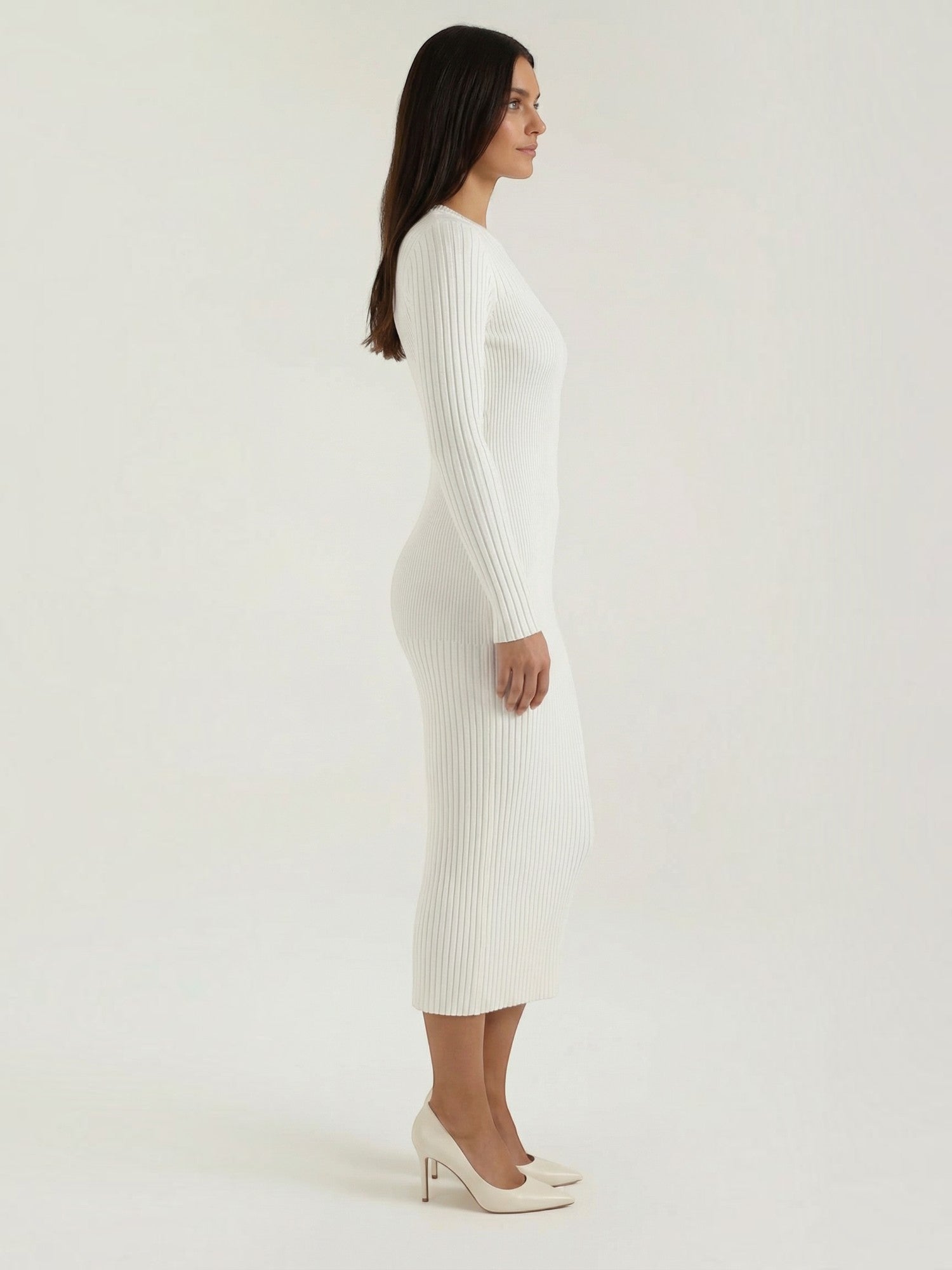 Robe femme midi côtelée ajustée automne hiver – Image 10