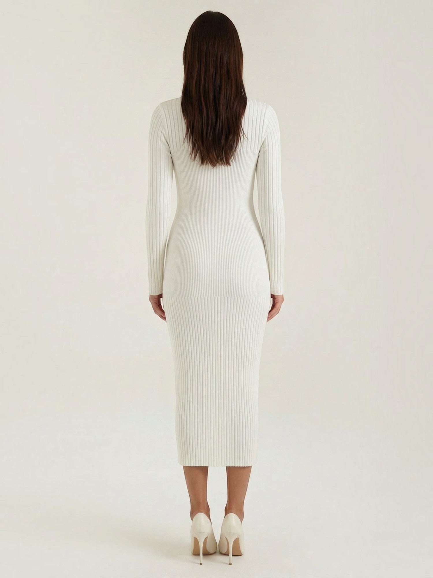 Robe femme midi côtelée ajustée automne hiver – Image 12