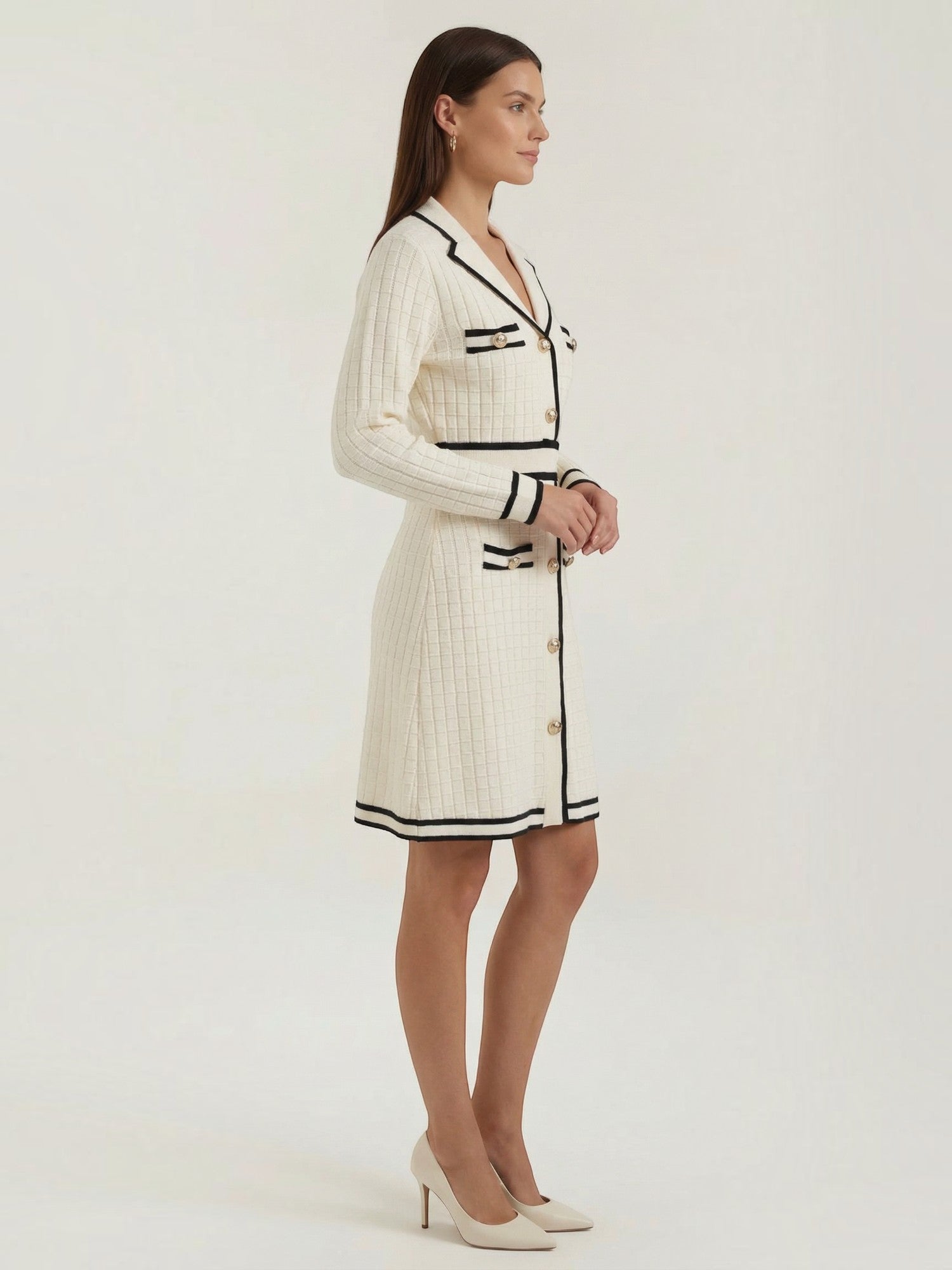 Robe femme midi boutonnée col revers élégante – Image 3