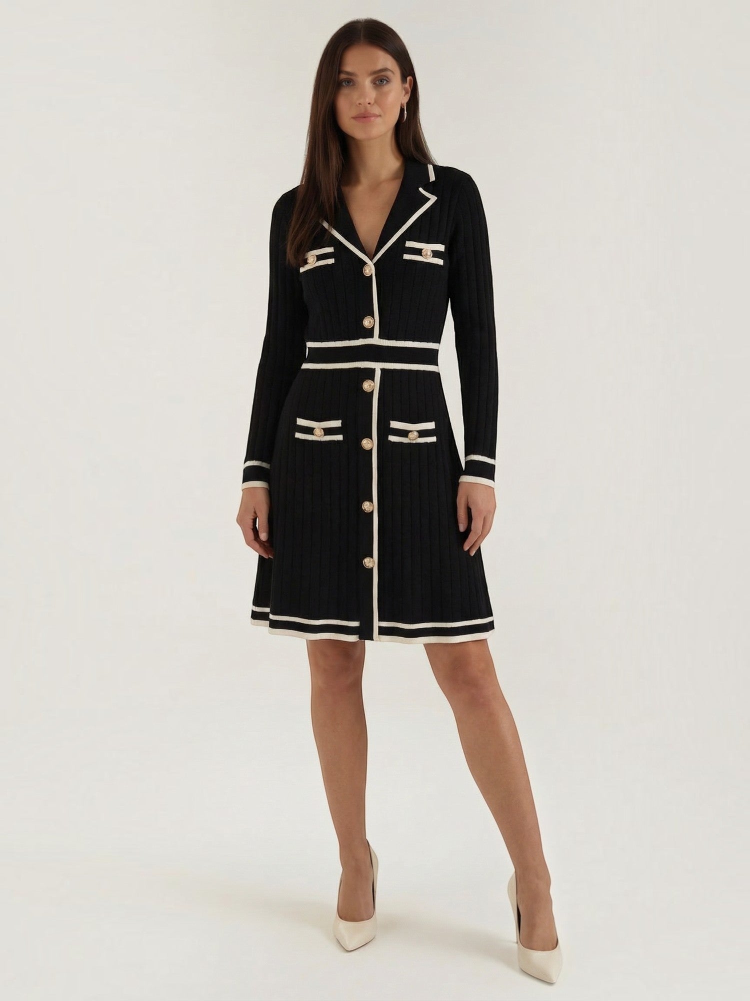 Robe femme midi boutonnée col revers élégante – Image 2