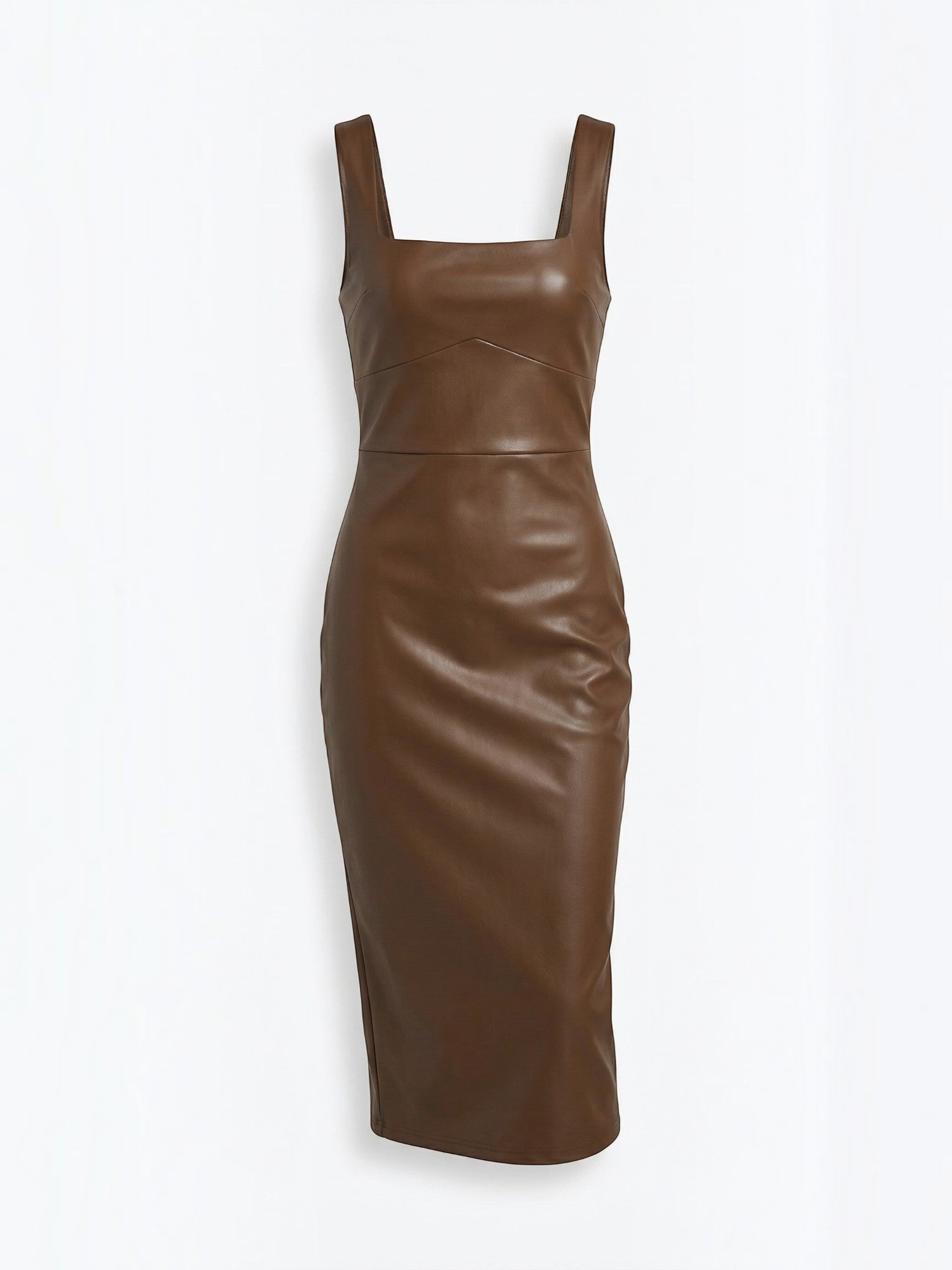 Robe femme similicuir col carré ajustée pour soirée chic – Image 10
